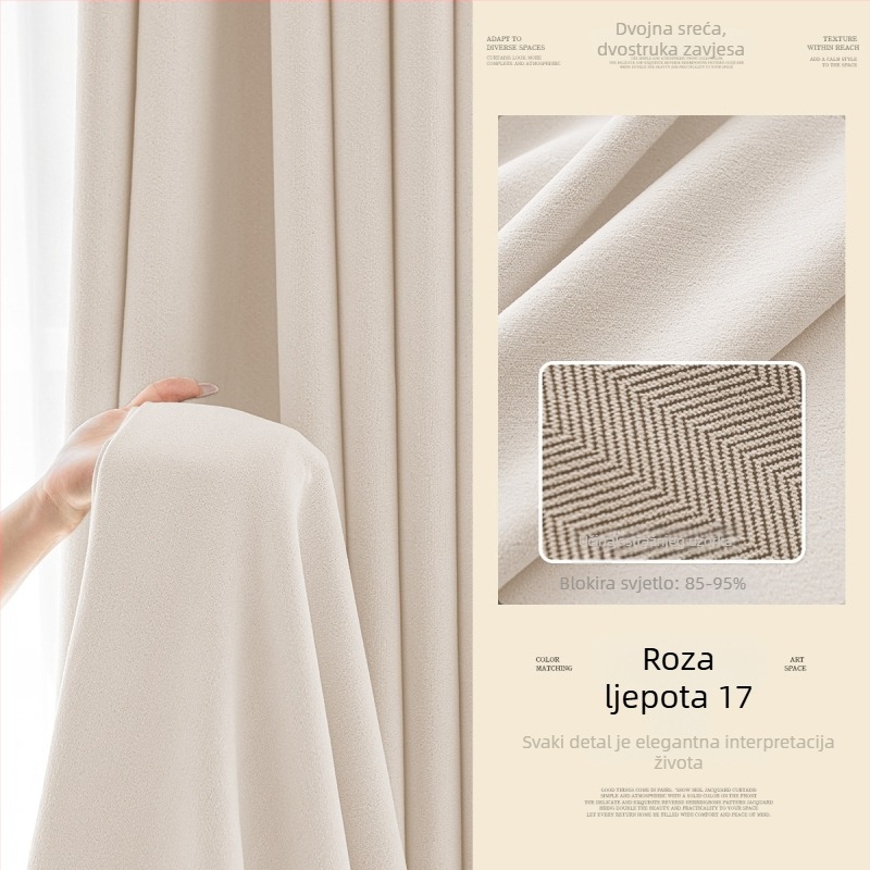 Dvostrane Chenille zavjese, poliesterska tkanina Jacquard, zatamnjenje 70–90%, prugasti uzorak, strojno pranje