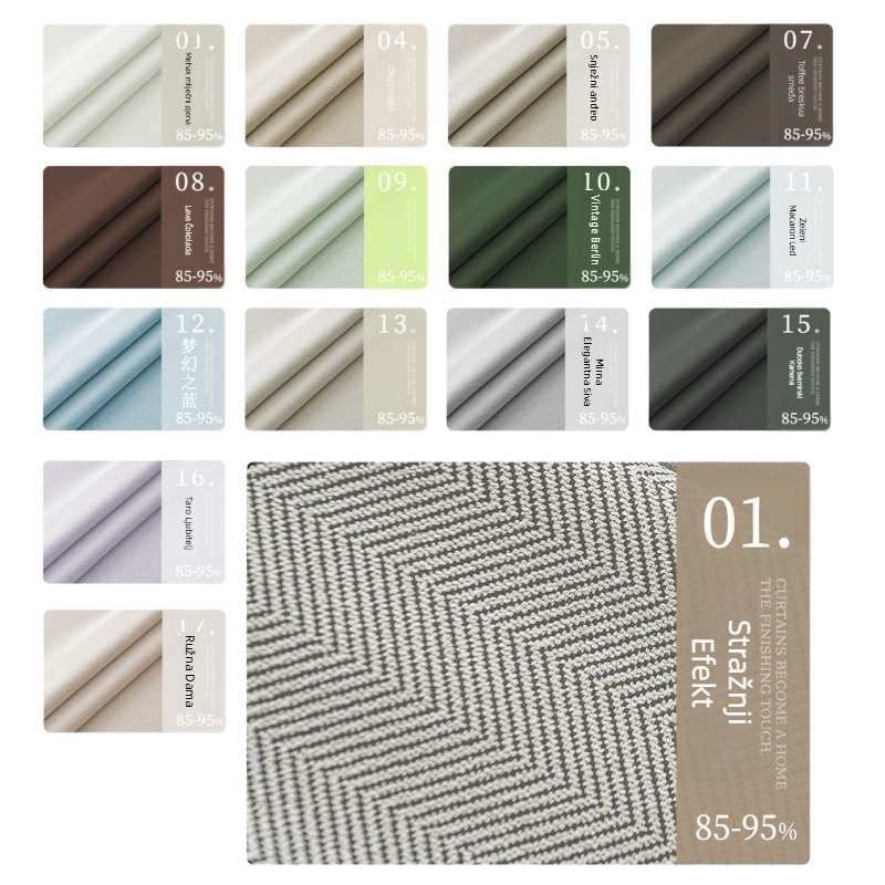 Dvostrane Chenille zavjese, poliesterska tkanina Jacquard, zatamnjenje 70–90%, prugasti uzorak, strojno pranje