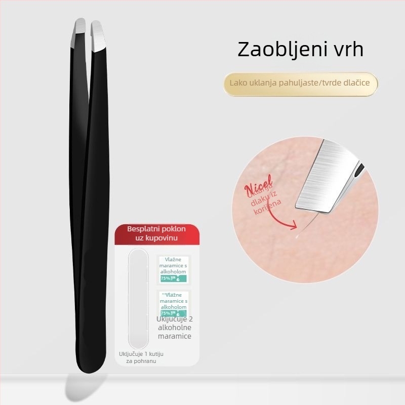 Liuliu beauty plošćasta pinceta od nehrđajućeg čelika – višenamjenski alat za njegu lica: uklanjanje dlaka, oblikovanje obrva i uvrtanje lažnih trepavica