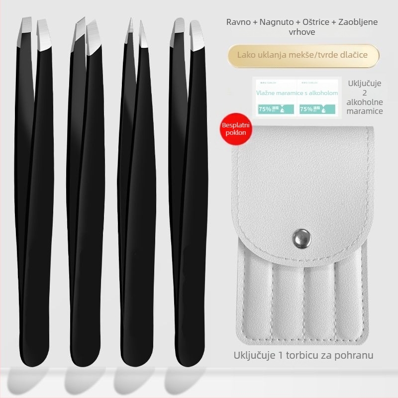 Liuliu beauty plošćasta pinceta od nehrđajućeg čelika – višenamjenski alat za njegu lica: uklanjanje dlaka, oblikovanje obrva i uvrtanje lažnih trepavica