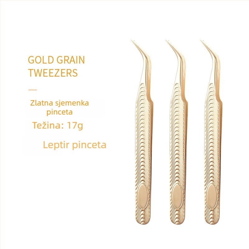 Set pinceta za lažne trepavice — nehrđajući čelik, neto težina 18 g, pinceta za produženje trepavica, zlatni perasti klip, kozmetički alati