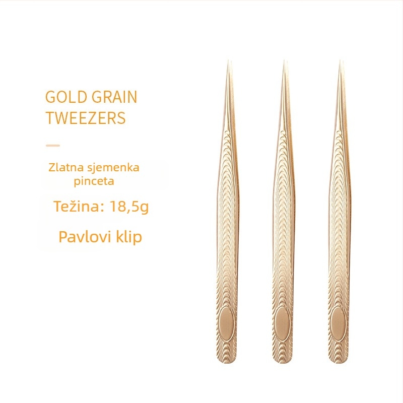Set pinceta za lažne trepavice — nehrđajući čelik, neto težina 18 g, pinceta za produženje trepavica, zlatni perasti klip, kozmetički alati
