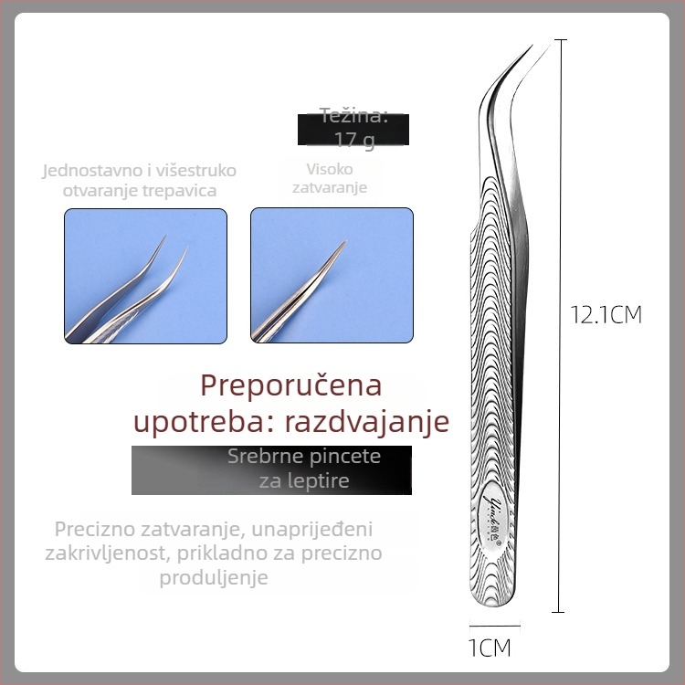 Visoko precizne pinzete za trepavice – profesionalni alati za nanošenje umjetnih trepavica, komplet za početnike, nehrđajući čelik, Yin color branda, ovlaštena privatna marka