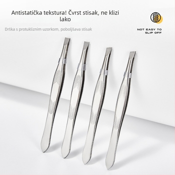 Jiaoposi nehrđajući čelik pinceta za obrve, ravne i pod kutom čeljusti, za uklanjanje dlačica i prilagodbu umjetnih trepavica — kozmetički alat