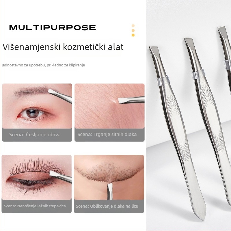 Jiaoposi nehrđajući čelik pinceta za obrve, ravne i pod kutom čeljusti, za uklanjanje dlačica i prilagodbu umjetnih trepavica — kozmetički alat