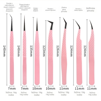 Pinza za graftanje trepavica s vlaknastom glavom od nehrđajućeg čelika, visoka preciznost