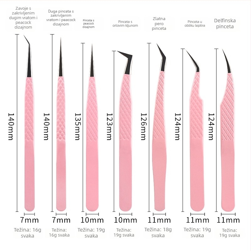 Pinza za graftanje trepavica s vlaknastom glavom od nehrđajućeg čelika, visoka preciznost