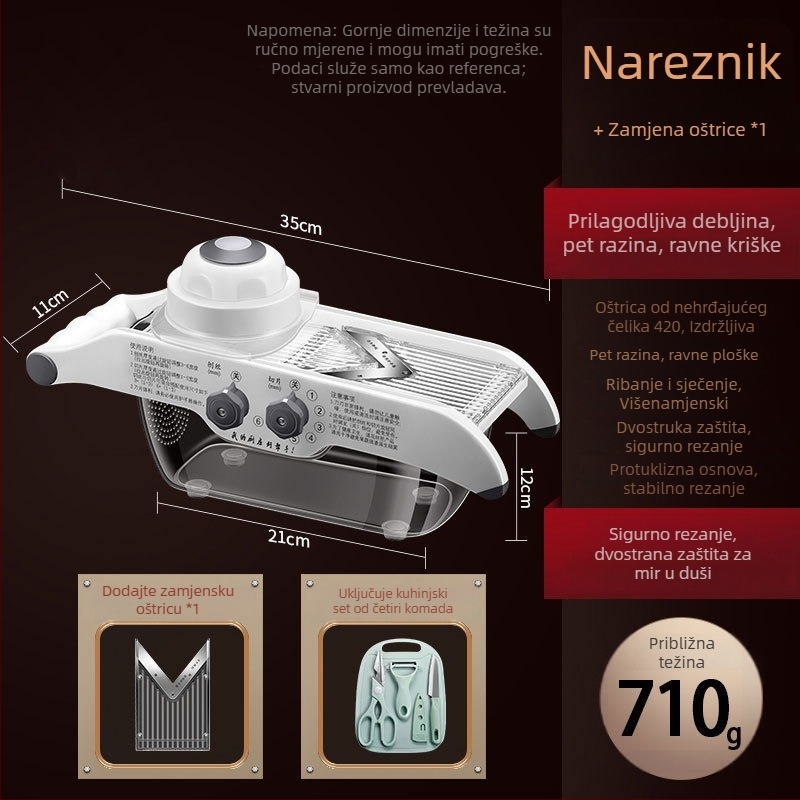 Višenamjenski rezac za povrće — ABS+420 čelik, brend AKL, mogućnost printanja logotipa, prilagodba, moderan minimalistički stil