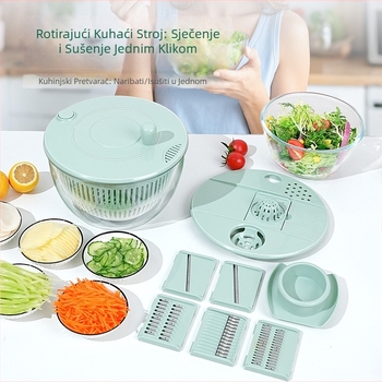 Višenamjenski kuhinjski rezac povrća s ručnim rotirajućim odvodiocem, PET/ABS materijal, moguć tisak logotipa, lansiran 2024.