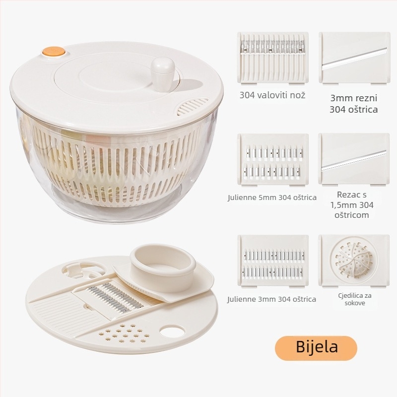 Višenamjenski kuhinjski rezac povrća s ručnim rotirajućim odvodiocem, PET/ABS materijal, moguć tisak logotipa, lansiran 2024.