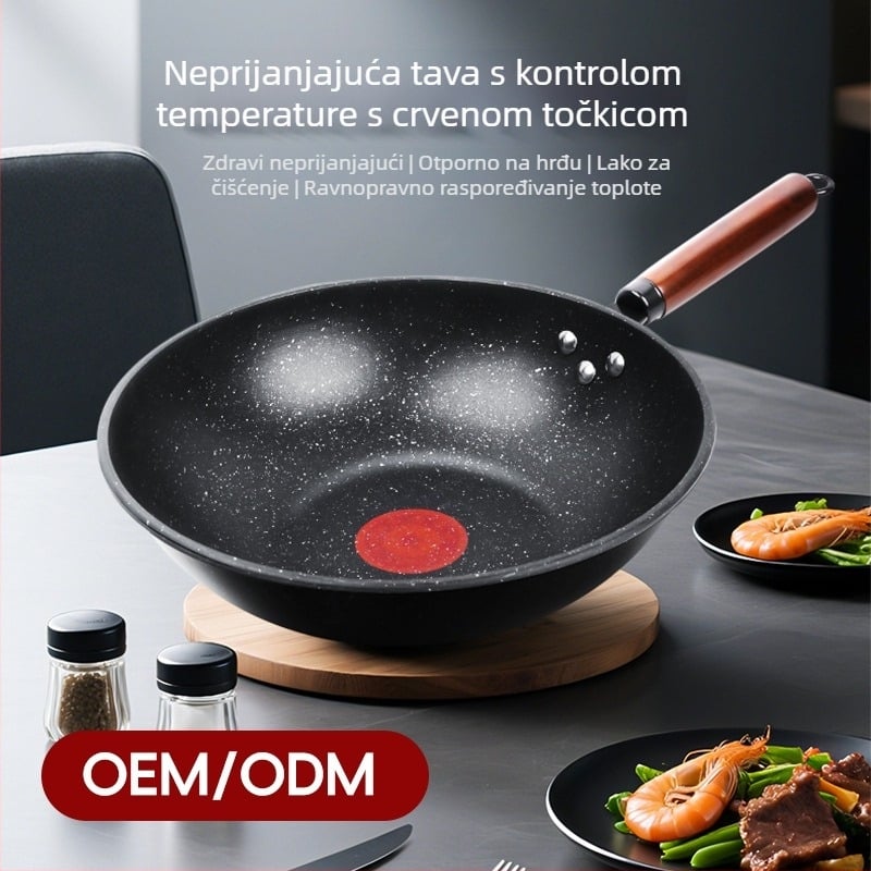 Wok tiganj s nelepivim premazom, rafinirano željezo, višeslojno dno, dubina 8 cm, težina 1,5 kg