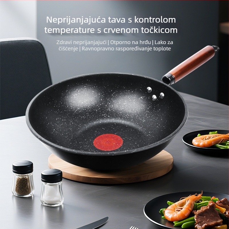 Wok tiganj s nelepivim premazom, rafinirano željezo, višeslojno dno, dubina 8 cm, težina 1,5 kg