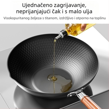 Wok od kovanog željeza s neprijanjajućom površinom, s jednim dnom, kompatibilan sa svim pločama