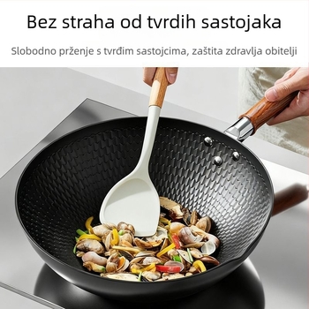 Wok od kovanog željeza s neprijanjajućom površinom, s jednim dnom, kompatibilan sa svim pločama