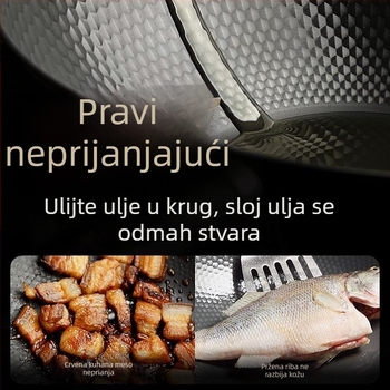 Wok od kovanog željeza s neprijanjajućom površinom, s jednim dnom, kompatibilan sa svim pločama