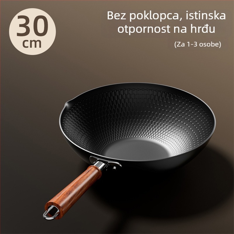 Wok od kovanog željeza s neprijanjajućom površinom, s jednim dnom, kompatibilan sa svim pločama