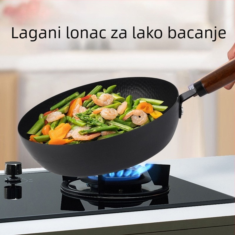 Japanski stil tava od željeza s uzorkom ribljih ljuskica, bez premaza, neprijanjajuća površina, 1,4 kg, pogodna za indukciju i plin.