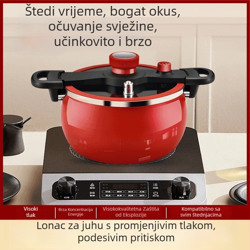 Emajlirani lonac za juhu od željeza s dvostrukim ručkama, kapacitet 5 L ili više, stakleni poklopac, kompatibilan s plinskim i indukcijskim pločama