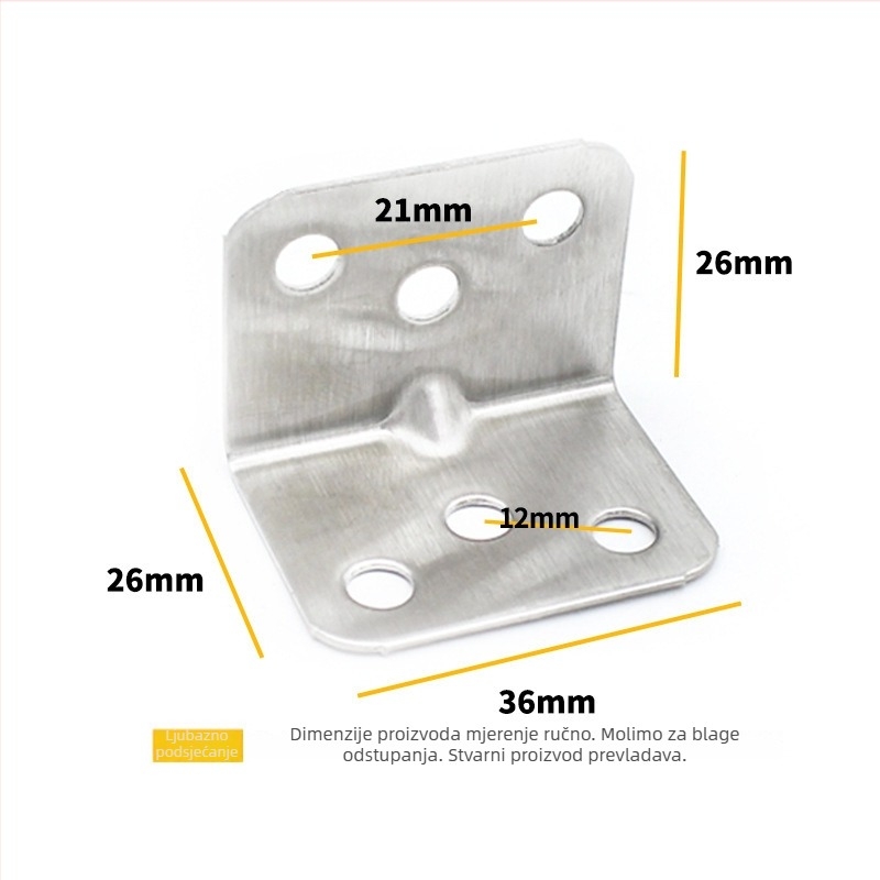 Nehrđajući čelik, 90° L‑kutni držač za namještaj – brušena površina, za kutove polica i stolova
