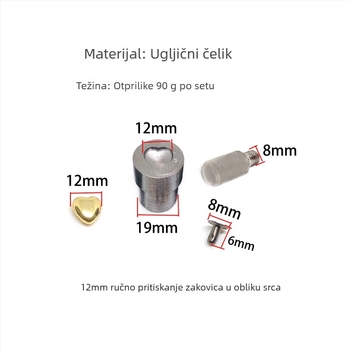 Oblik srca za pritiskanje zakovica od kože – DIY, pogodna za cipele, šešire, kaiševe, torbe i odjeću