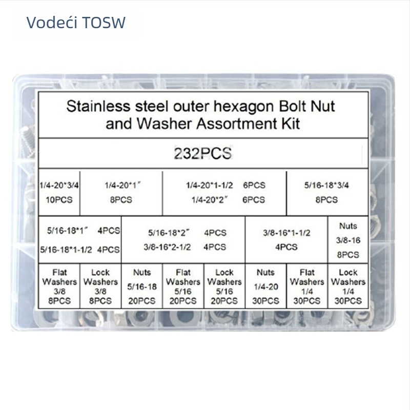 Lingding hardware vanjski šesterokutni set vijaka, 304 nehrđajući čelik, A2-70, nacionalni standard