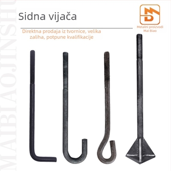 Sidreni vijak s L-tipom zavarenom pločom, Q235 ugljična čelika, čvrstoćna klasa 4.8, standard JIS B1178-2009, klasa A