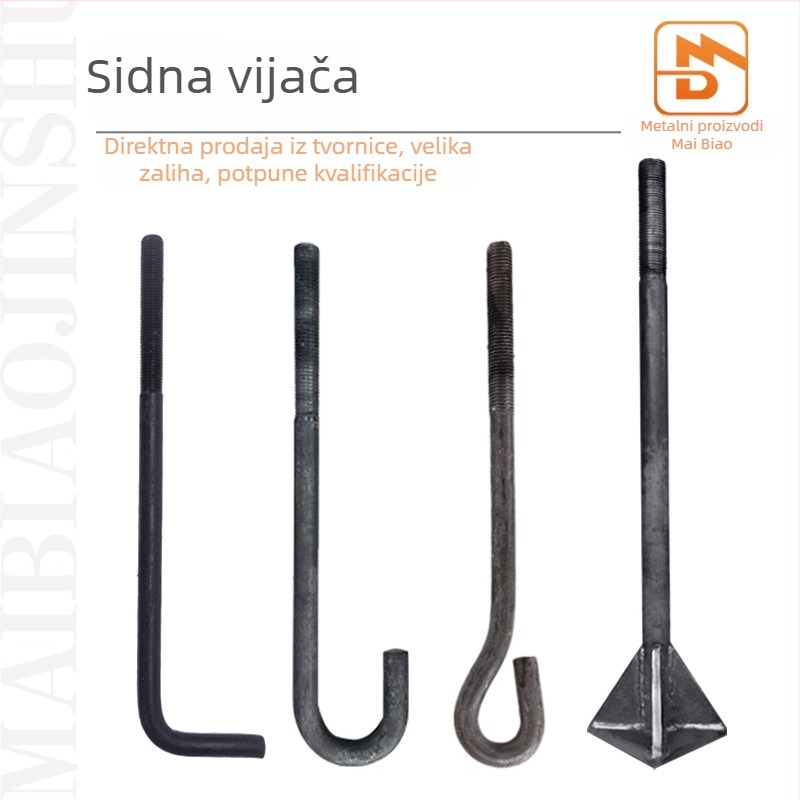 Sidreni vijak s L-tipom zavarenom pločom, Q235 ugljična čelika, čvrstoćna klasa 4.8, standard JIS B1178-2009, klasa A