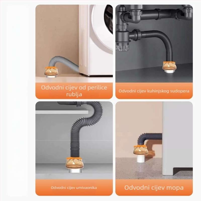 Kuhinjska brtva za odvod s tri glave protiv mirisa, ABS materijal, model 001, moderni minimalistički stil.
