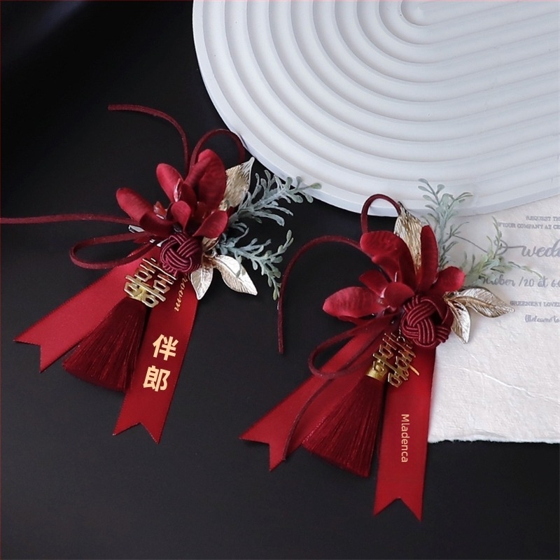 Svadbeni corsage od svile za mladenku i mladoženju, ručni cvijet za družice i družbe, kutija poklona uključena