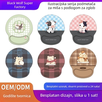 Jednostrana podloga za miš s podrškom za zglob od silikona, protuklizna gumena podloga, jednostrana, crtani dizajn