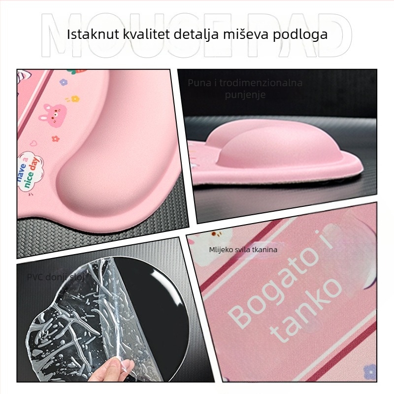 Jednostrana podloga za miš s podrškom za zglob od silikona, protuklizna gumena podloga, jednostrana, crtani dizajn