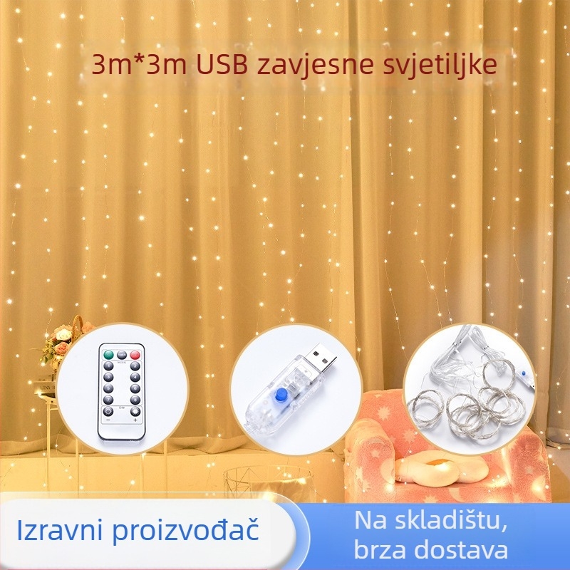LED zavjesna rasvjeta s USB napajanjem, 300 LED, IP42, daljinski upravljač