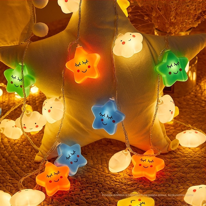 LED niz sa zvjezdicama, oblacima i duginim oblicima (IP43 zaštita; napajanje baterijom; 10–100 LED dioda; mogućnost regulacije osvjetljenja; ručno upravljanje)