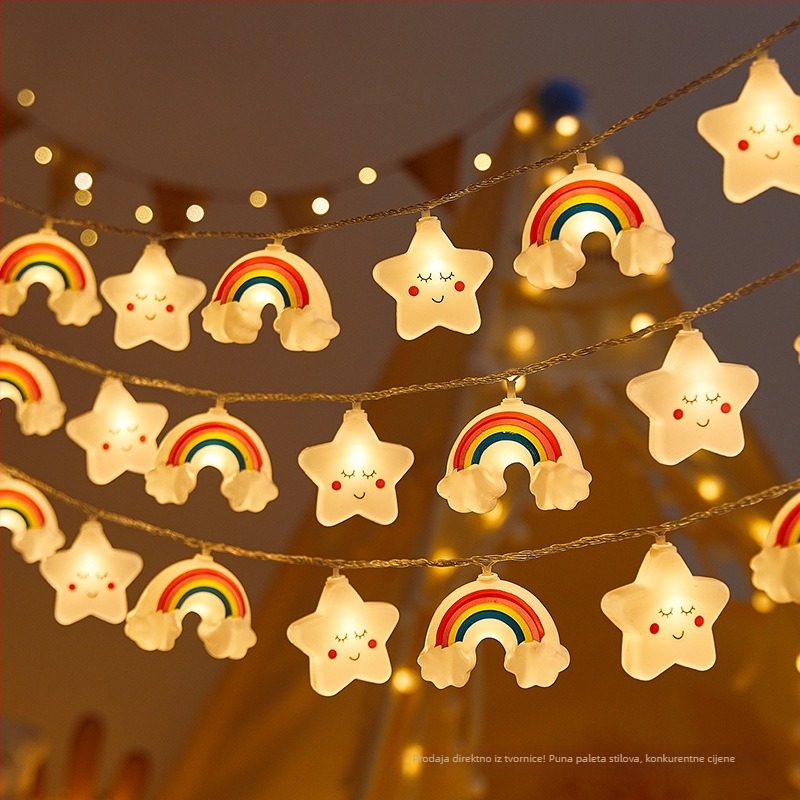 LED niz sa zvjezdicama, oblacima i duginim oblicima (IP43 zaštita; napajanje baterijom; 10–100 LED dioda; mogućnost regulacije osvjetljenja; ručno upravljanje)