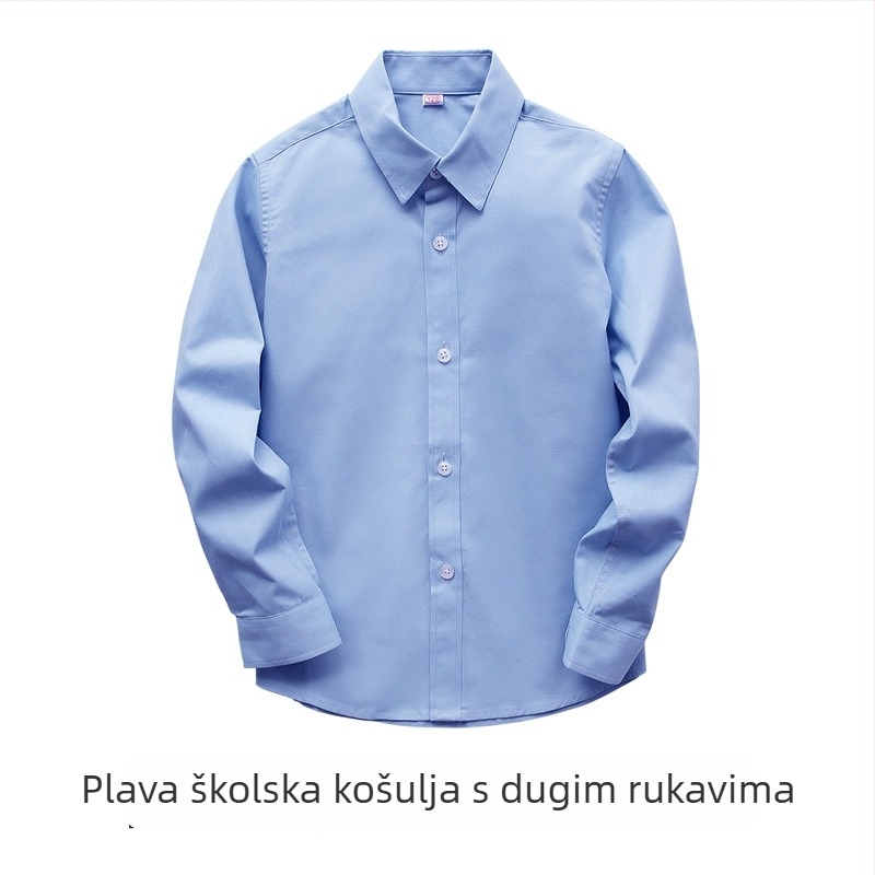 Dječja košulja za dječake, dugi rukav, rever ovratnik, 100% pamuk, jednobojna, za dječake srednje škole, proljeće i jesen