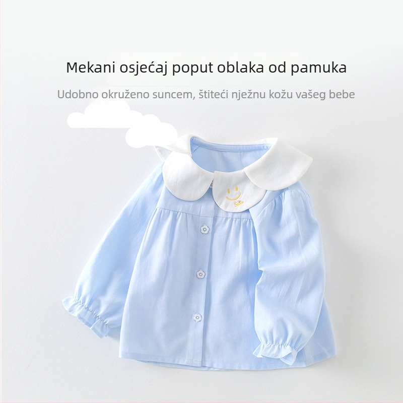 Dječja košulja za djevojčice s dugim rukavima, ovratnik tip lapel, 100% pamuk, mekan tretman tkanine, korejski stil, za proljeće i jesen