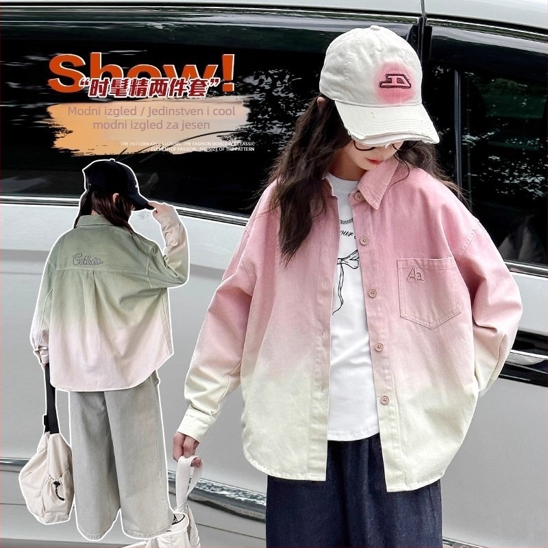 Dječja košulja-jakna za djevojčice, dugi rukav, jednostavan stil, proljeće-jesen 2025, poliester 50%