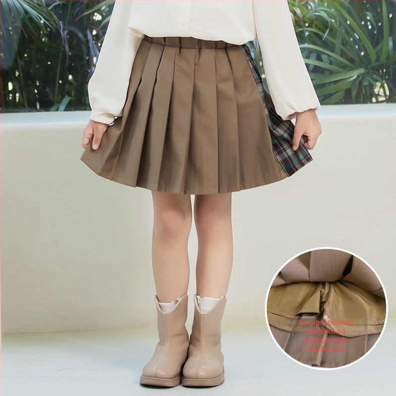 JK stil set za djevojčice: košulja s plisiranom suknjom; dugi rukavi; reverni ovratnik; poliester smjesa 60%; mekan na dodir