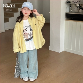 YOJIA Dječja košulja za djevojčice, Preppy stil, dugi rukavi, poliester tkanina, za uzrast 3–8 godina
