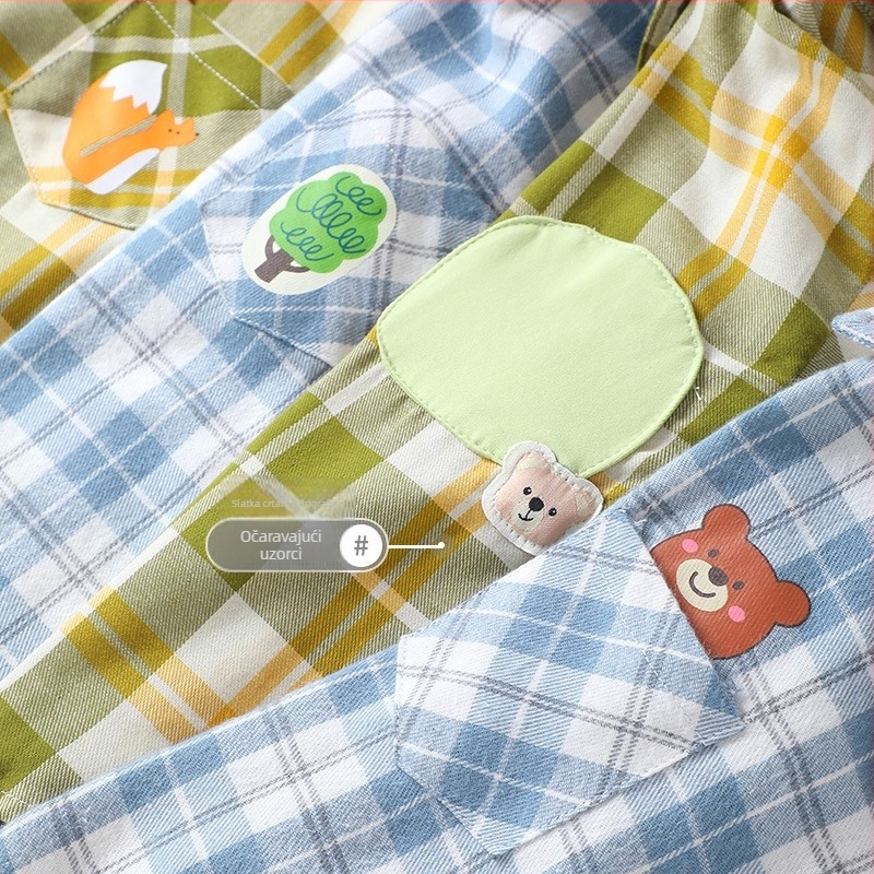 Dječja košulja s dugim rukavima, unisex, ovratnik lapel, cartoon uzorak, 100% pamuk