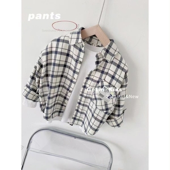 Dječja košulja, karirani uzorak, ovratnik s reverom (lapel), dugi rukavi, 50/50 pamuk-poliester mješavina, jesen, za djecu 3–8 godina