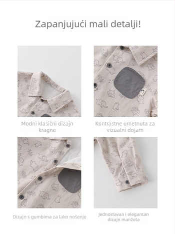 Dječja košulja za dječake s karikaturnim uzorkom, dugi rukavi, ovratnik Lapel, 100% pamuk, jesen