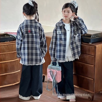 Dječja košulja-jaknica u korejskom stilu, 100% pamuk, dugi rukavi, jednobojna, za proljeće i jesen