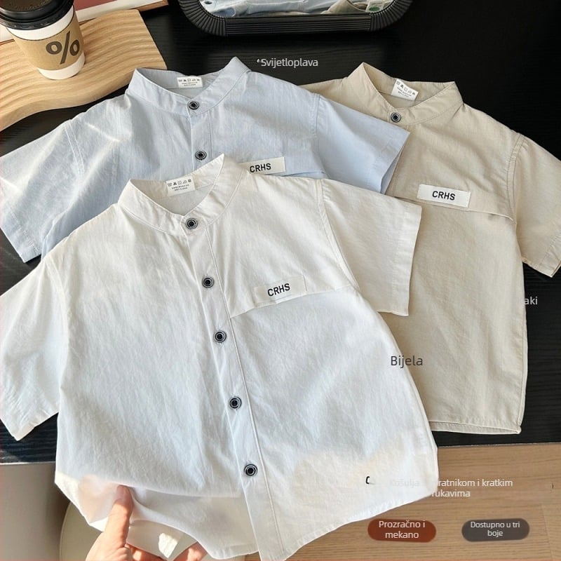 Dječja košulja, korejskog stila, pamuk, okrugli ovratnik, kratkih rukava