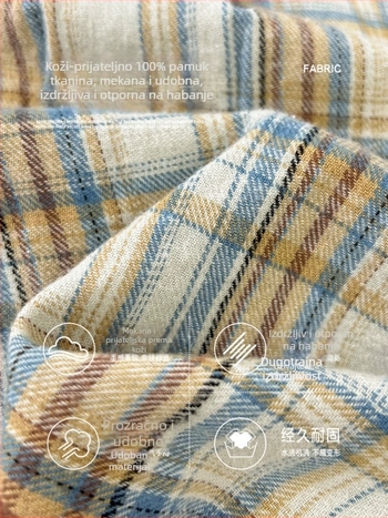 Dječja košulja s dugim rukavima, korejski stil, karirani uzorak, 100% pamuk, za djecu iznad 8 godina (visina iznad 140 cm), proljeće-jesen.