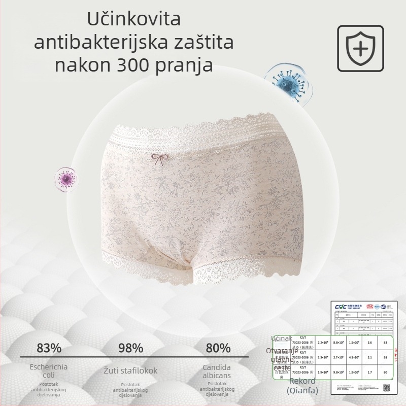 Ženske gaćice od pamuka s cvjetnim uzorkom i čipkom na rubu, podstavljena mulberry svilom, prozračne