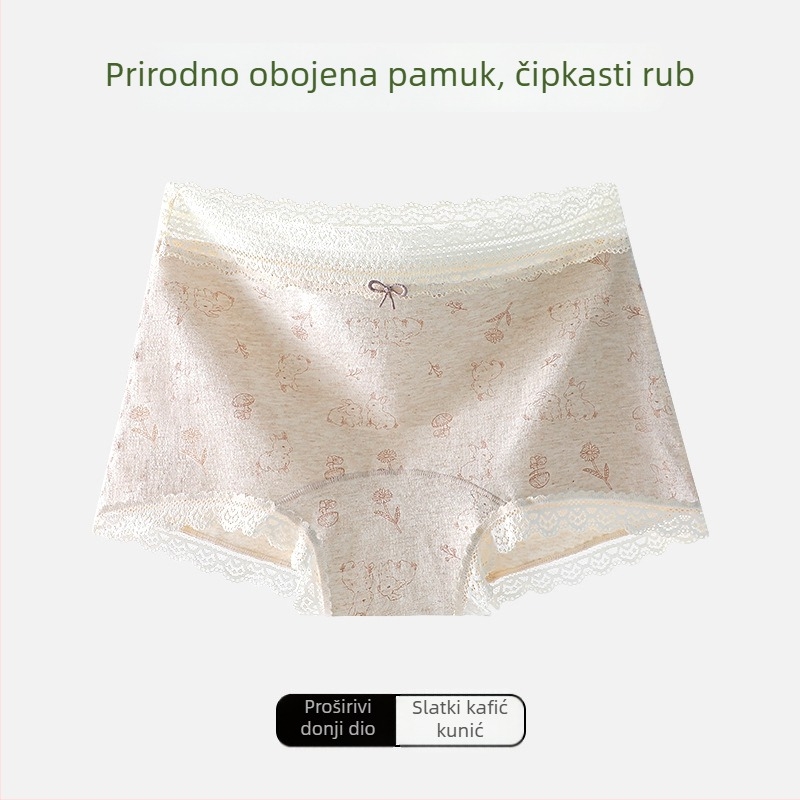 Ženske gaćice od pamuka s cvjetnim uzorkom i čipkom na rubu, podstavljena mulberry svilom, prozračne
