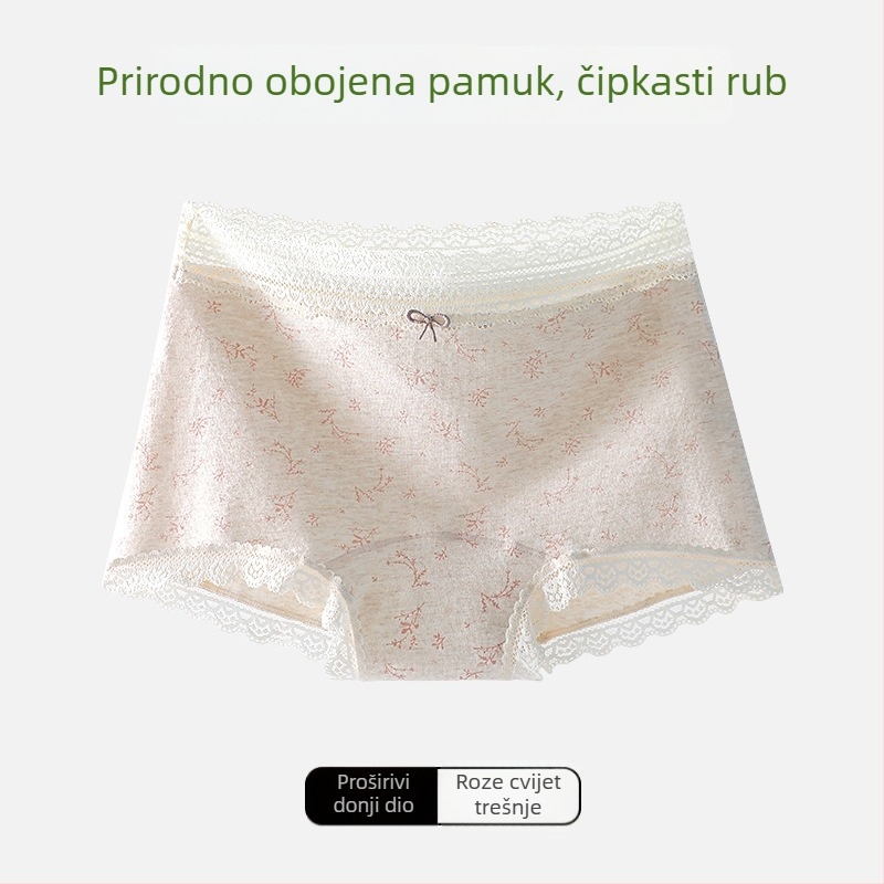 Ženske gaćice od pamuka s cvjetnim uzorkom i čipkom na rubu, podstavljena mulberry svilom, prozračne