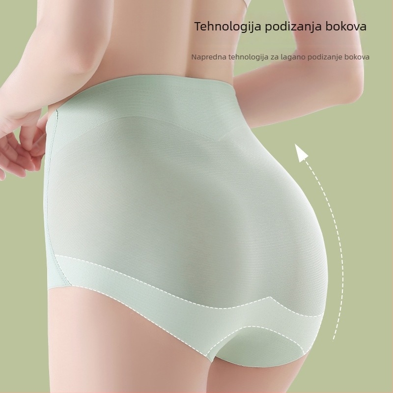 Ženske gaćice s visokim strukom, prozračne Ice Silk, podizanje stražnjice, antibakterijske, podstava prepona od Mulberry svile