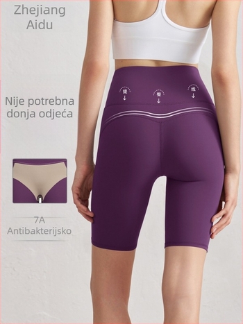 Antibakterijske ženske šorceve za jogu, visokoga pojasa, podizanje kukova, duljina tri četvrtine, dvostrano brokat materijal, 80% najlon / 20% spandeks